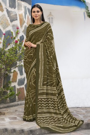 Lovely Green Georgette Printed Casual Saree With Georgette Blouse