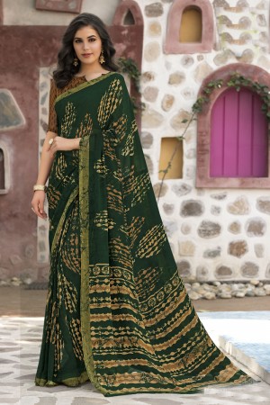 Graceful Green Georgette Printed Casual Saree With Georgette Blouse