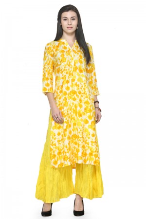 Supreme Yellow Rayon Designer Party Wear Kurti