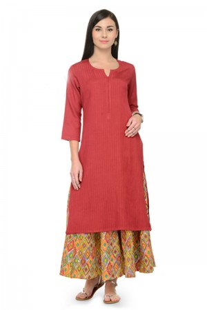 Excellent Red Rayon Designer Party Wear Kurti
