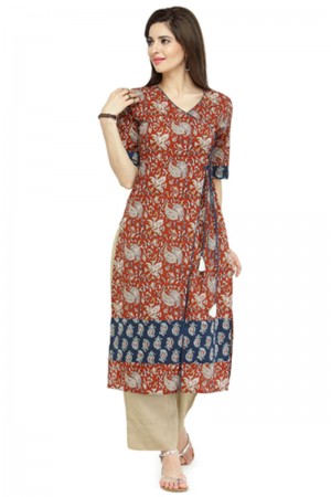 Lovely Red and Blue Rayon Designer Kurti