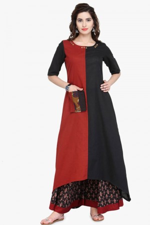 Ultimate Black and Red Cotton Designer Kurti