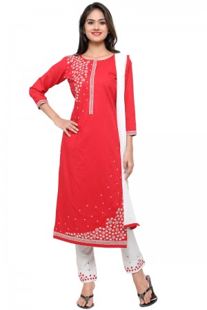 Graceful Pink Cotton Embroidered Casual Salwar Suit With Nazmin Dupatta