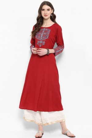 Desirable Red Cotton Designer Printed Kurti