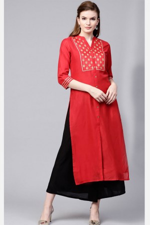 Pretty Red Silk Designer Kurti