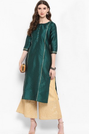 Excellent Green Silk Designer Printed Kurti