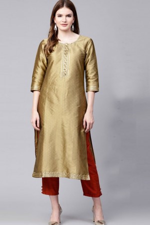 Desirable Golden Silk Designer Printed Kurti