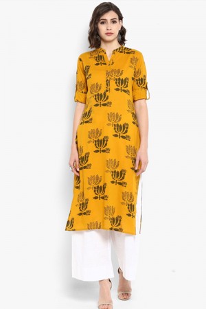Ultimate Yellow Cotton Designer Printed Kurti