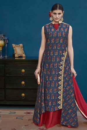 Ultimate Blue Silk Embroidered Designer Gown