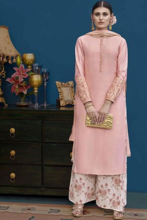 Stylish Peach Silk Embroidered Long Length Designer Gown