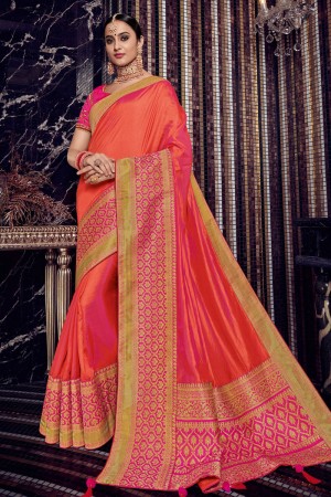 Gorgeous Peach Silk Embroidered Saree With Silk Blouse