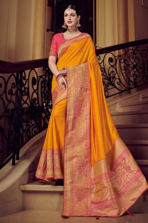 Optimum Yellow Silk Embroidered Saree With Silk Blouse