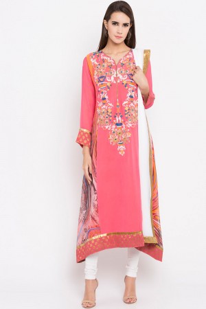 Gorgeous Pink Faux Georgette Plus Size Readymade Salwar Suit With Faux Chiffon Dupatta