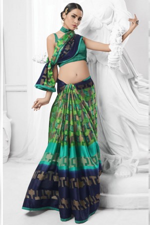 Supreme Multi Color Brasso Printed Saree With Banglori Silk Fabric