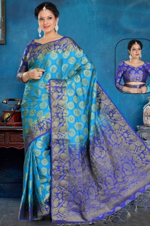 Admirable Sky Blue Art Silk Jaquard Work Saree With Art Silk Blouse
