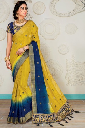 Stylish Yellow Silk Embroidered Saree With Silk Blouse