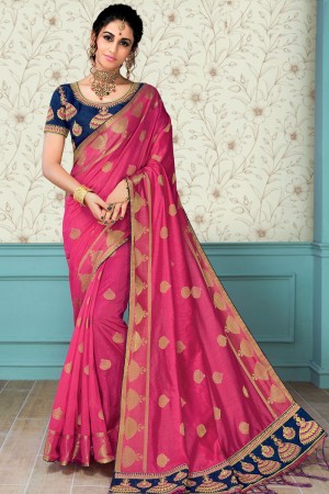 Pretty Pink Silk Embroidered Saree With Silk Blouse