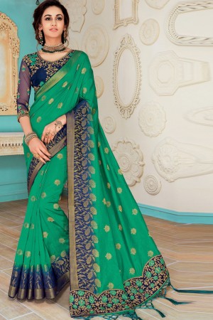 Supreme Green Silk Embroidered Saree With Silk Blouse With Silk Blouse