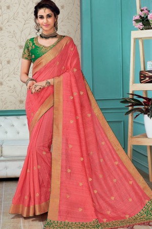 Gorgeous Peach Silk Embroidered Saree With Silk Blouse With Silk Blouse