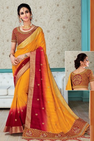 Lovely Mustard Silk Embroidered Saree With Silk Blouse