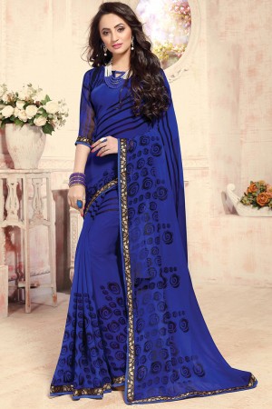Pretty Blue Georgette Printed Saree With Georgette Blouse