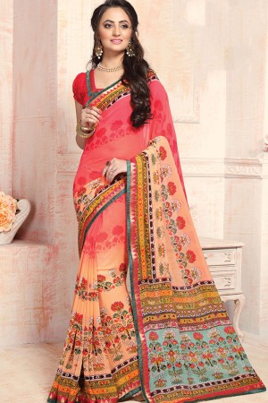Graceful Pink Georgette Printed Saree With Georgette Blouse