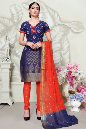 Ultimate Navy Blue Satin and Cotton Printed Casual Salwar Suit