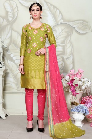 Gorgeous Green Satin and Cotton Printed Sharara Plazo Salwar Suit