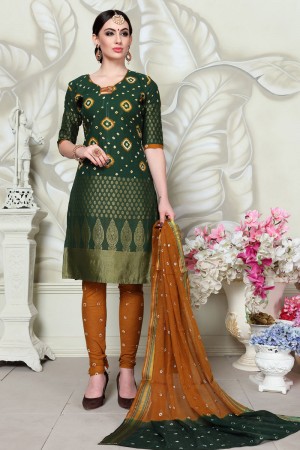 Admirable Green Satin and Cotton Printed Casual Salwar Suit
