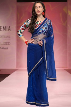 Ultimate Blue Net Saree With Satin and Silk Blouse