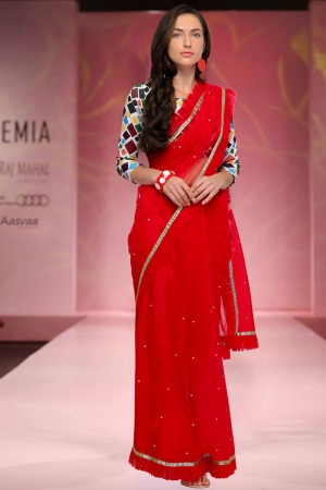 Classic Red Net Saree With Satin and Silk Blouse