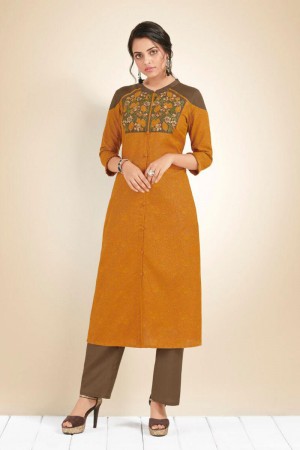 Gorgeous Orange Cotton Designer Embroidered Kurti