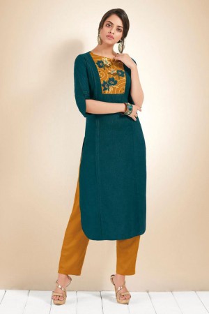 Ultimate Teal and Mustard Designer Embroidered Kurti