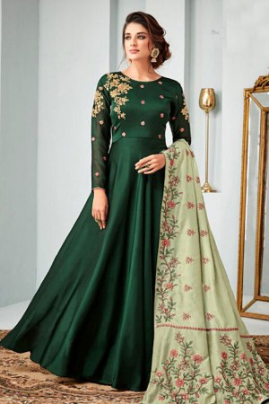 Desirable Green Satin and Georgette Embroidered Sharara Plazo Salwar Suit