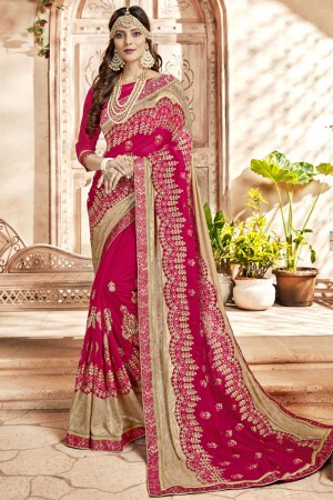Optimum Pink Georgette Embroidered Saree With Banarasi Silk Blouse