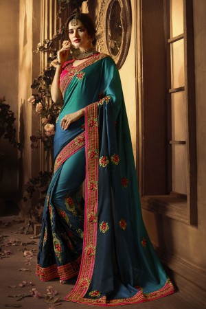 Graceful Blue Silk Embroidered Saree With Silk Blouse