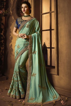 Classic Green Silk Embroidered Saree With Silk Blouse