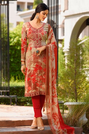 Optimum Red Crepe Embroidered Designer Salwar Suit
