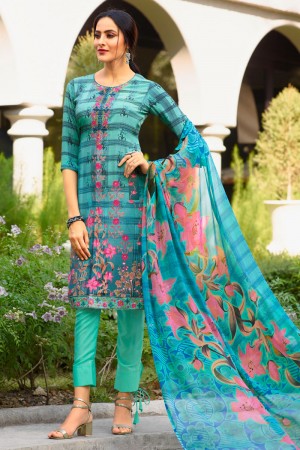 Ultimate Turquoise Crepe Embroidered Designer Salwar Suit