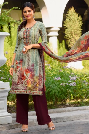 Stylish Green Crepe Embroidered Designer Plazo Salwar Suit