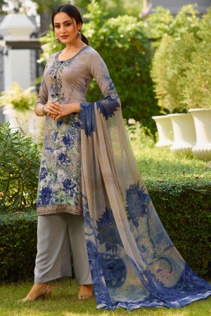 Beautiful Beige Crepe Embroidered Designer Plazo Salwar Suit