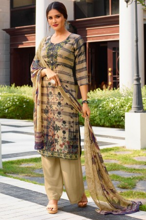Desirable Beige Crepe Embroidered Designer Plazo Salwar Suit