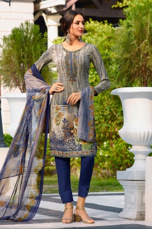 Excellent Blue Crepe Embroidered Designer Salwar Suit