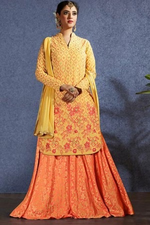 Excellent Yellow Maslin Embroidered Designer Party Wear Lehenga Salwar Suit
