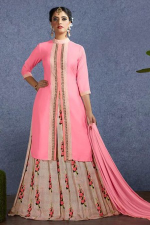 Admirable Pink Satin Embroidered Designer Party Wear Lehenga Salwar Suit