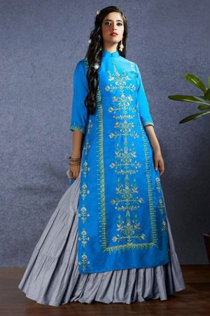 Ultimate Blue Satin Embroidered Designer Party Wear Lehenga Salwar Suit