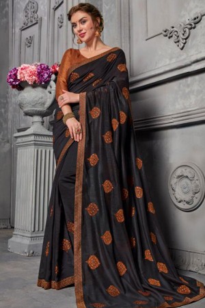 Optimum Black Jacquard and Silk Embroidered Saree With Art Silk Blouse