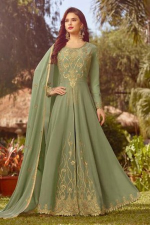 Gorgeous Green Georgette Embroidered Designer Anarkali Salwar Suit