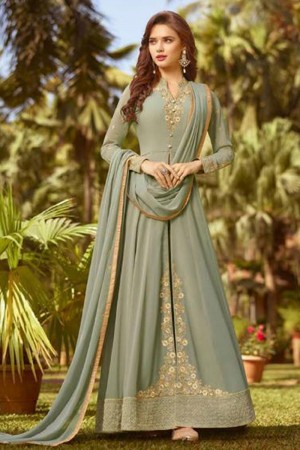 Excellent Green Georgette Embroidered Designer Anarkali Salwar Suit