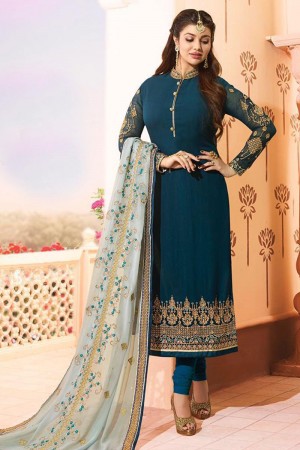 Ayesha Takia Admirable Teal Georgette Embroidered Designer Salwar Suit